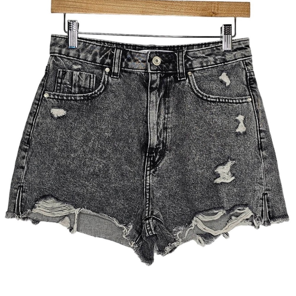ZARA Women's Black High Rise Ripped Distressed Shorts Size 4 Boho Summer Cotton